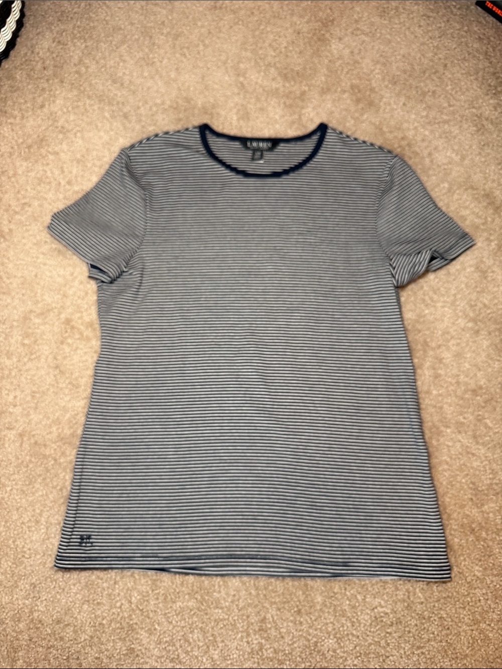 Lauren Ralph Lauren Navy and White Striped Fitted Tee